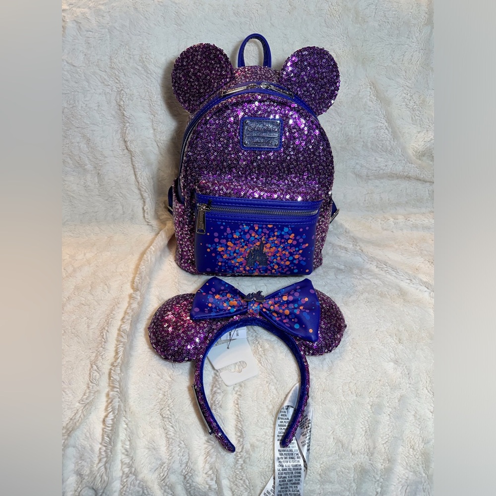 NEW Disneyland Paris Sequin 30th Anniversary Loungefly Backpack and Castle Ears